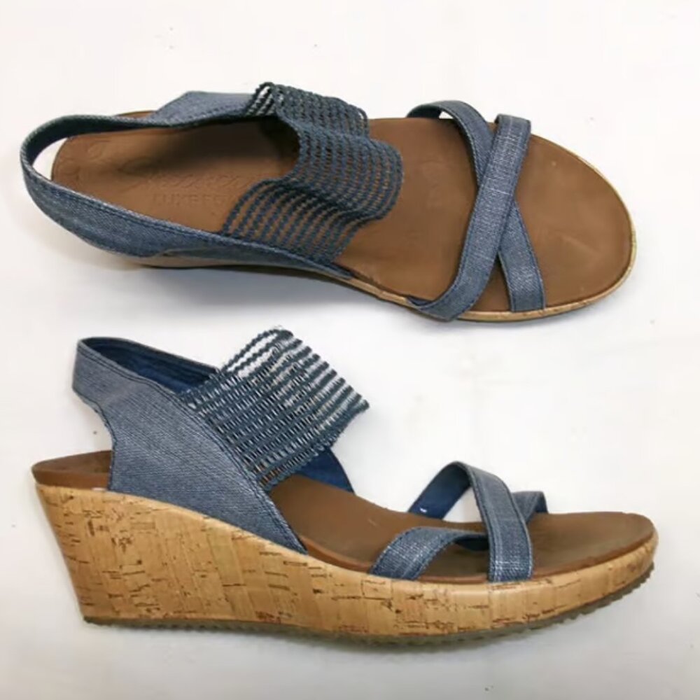 Skechers Beverlee High Tea Luxe Foam Wedge Sandals Navy Women's 6.5